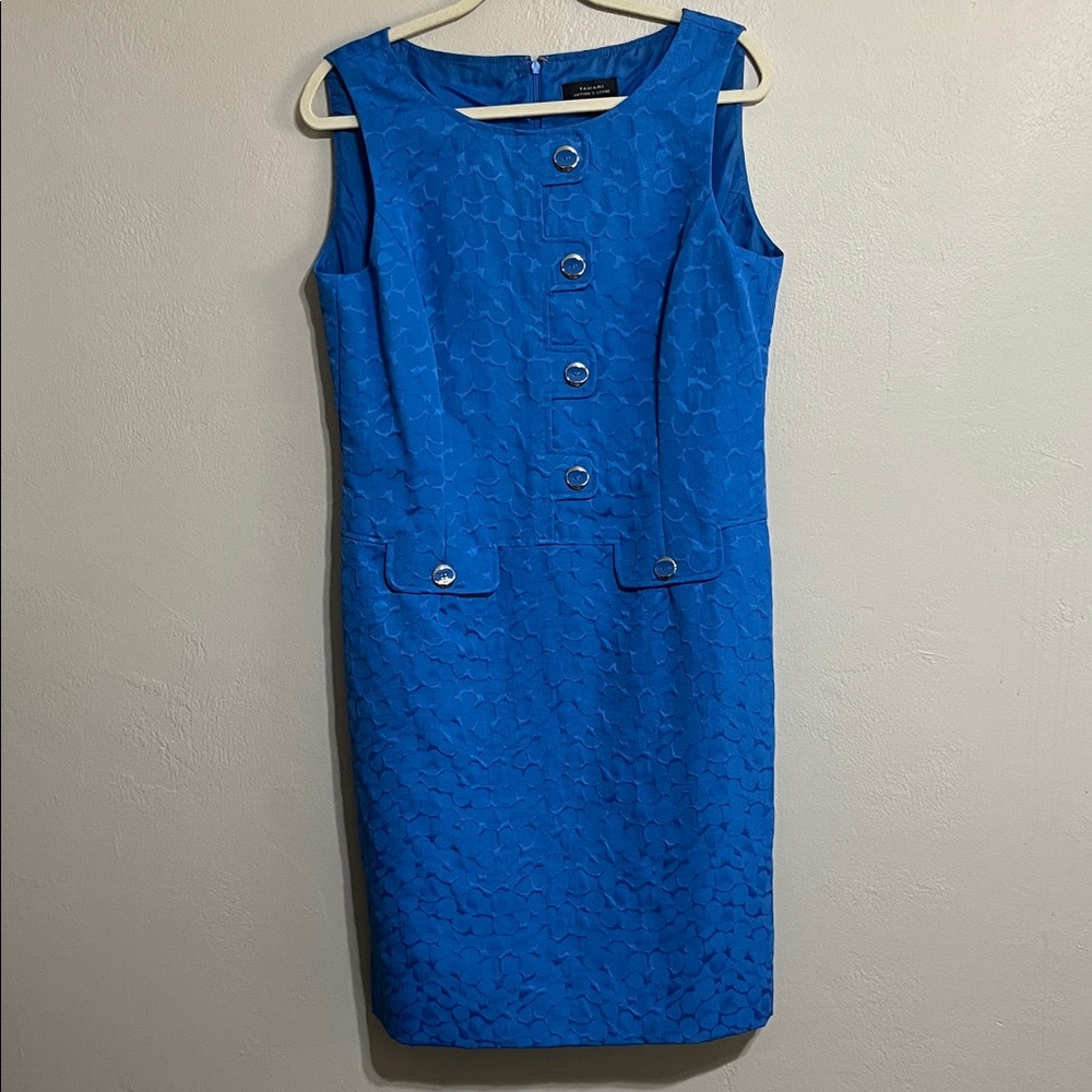 Tahari Blue Textured Sleeveless Midi Dress